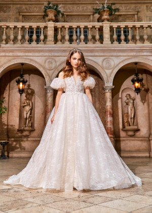 Beaded White Lace Flower Girl Dress With Detachable Sleeves